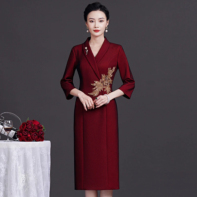932-喜婆婆婚宴装高贵2025夏季新款妈妈装结婚礼服气质连衣裙