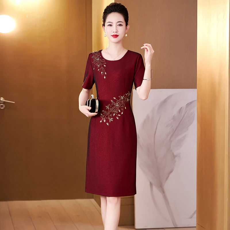 J73夏季2024新品小个子囍妈妈礼服宴会改良版旗袍高贵婆婆婚礼裙