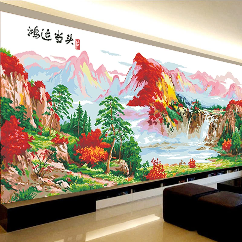 鸿运当头十字绣2024新款线绣手工客厅家用大幅大气刺绣流水生财