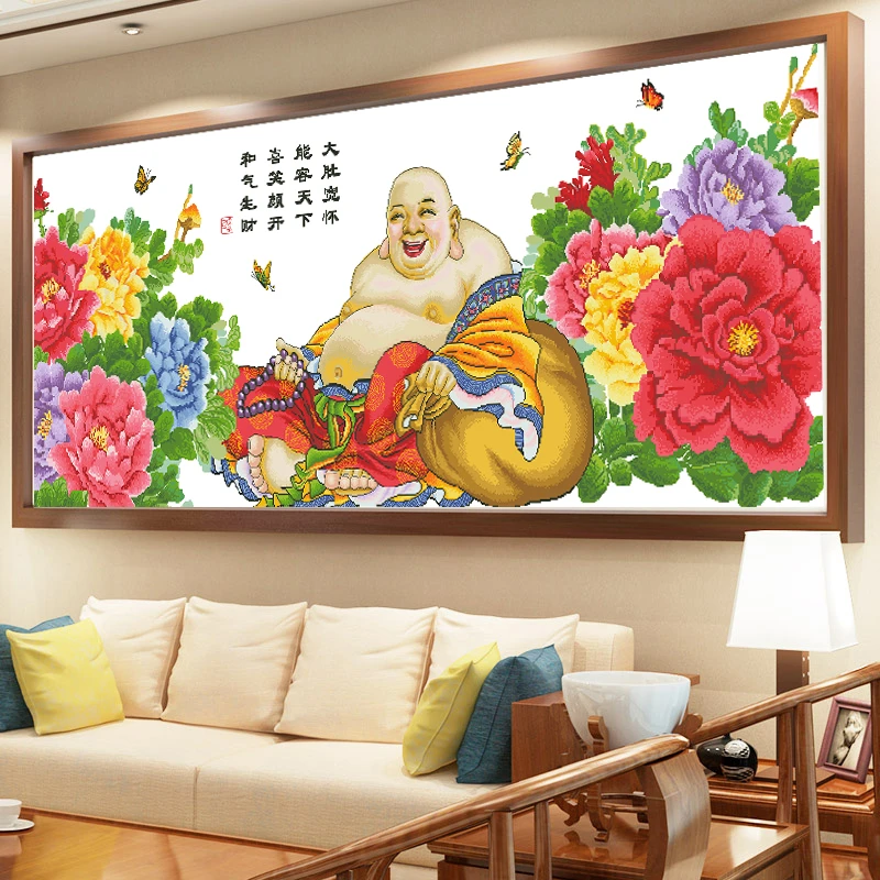 弥勒佛富贵十字绣2024新款线绣适合客厅的手工自己绣现代高端大气