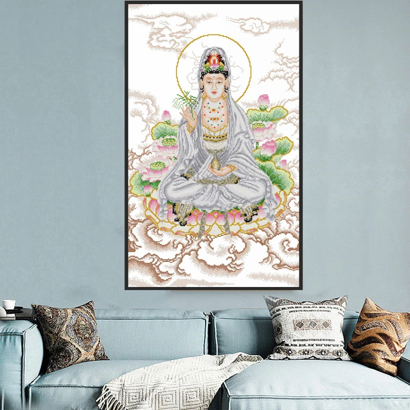 观音十字绣2024年新款线绣客厅自己绣现代风简单莲花菩萨佛像小幅