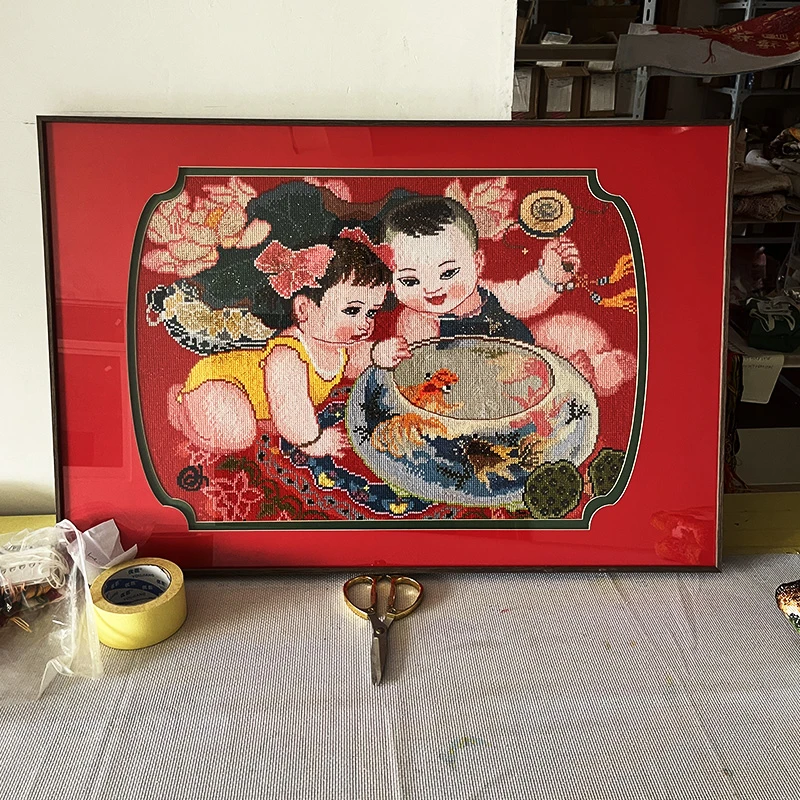 分好线]送子图年画娃娃十字绣2024年新款线绣客厅自己绣简单小件