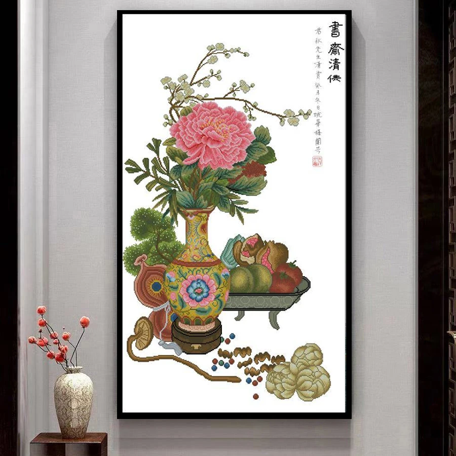 书斋清供图十字绣2024年新款线绣刺绣适合客厅自己绣71色