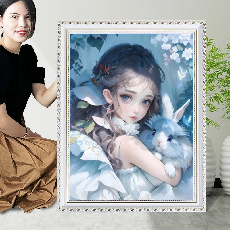 精灵玉兔十字绣2024新款线绣客厅玄关自己绣简单卡通动漫人物小幅