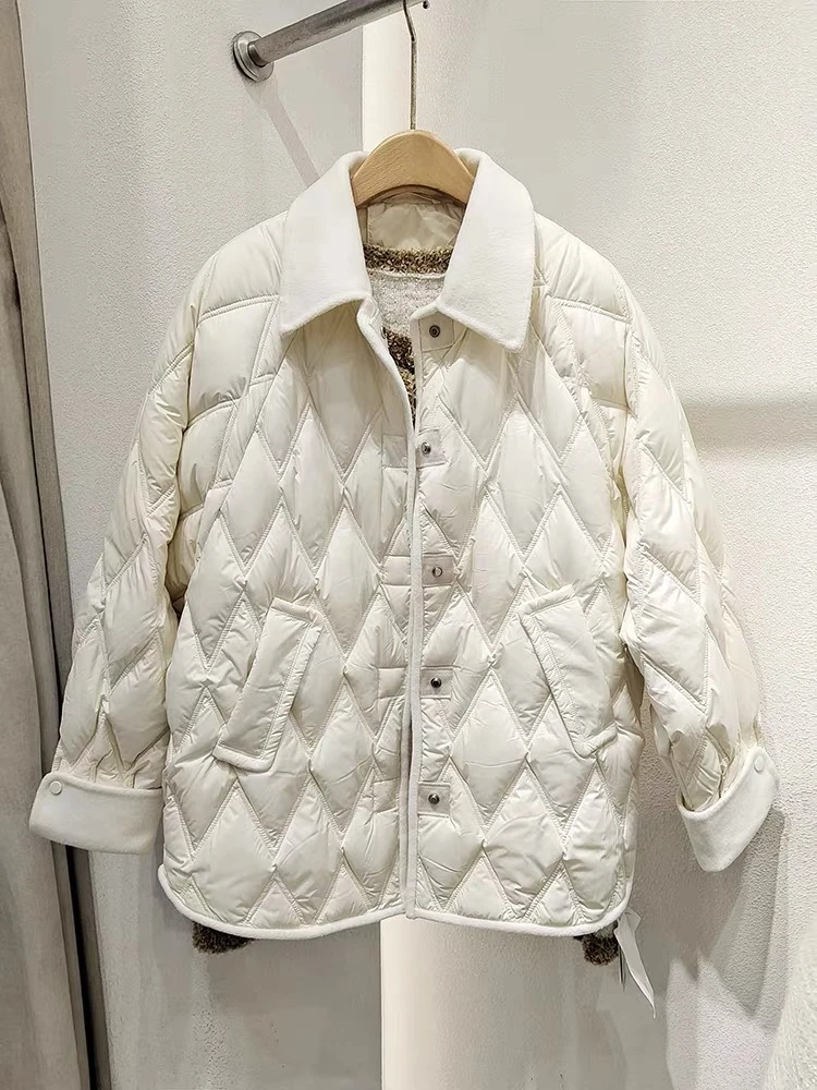【主播推荐57】鹅绒拼接菱形格设计款香风羽绒服洋气百搭