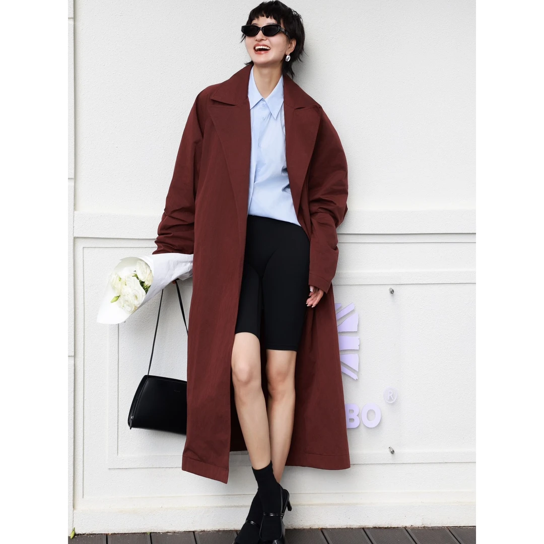 【大女主】酷飒大翻领宽松大风衣百搭蓝衬衫