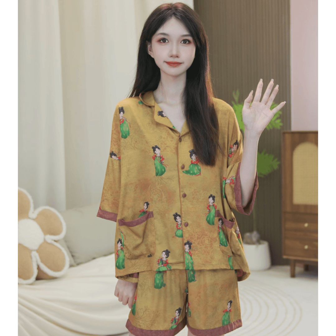 琪琪家【芳华如初】百搭睡衣女套装气质女士时尚小翻领家居服BQQ