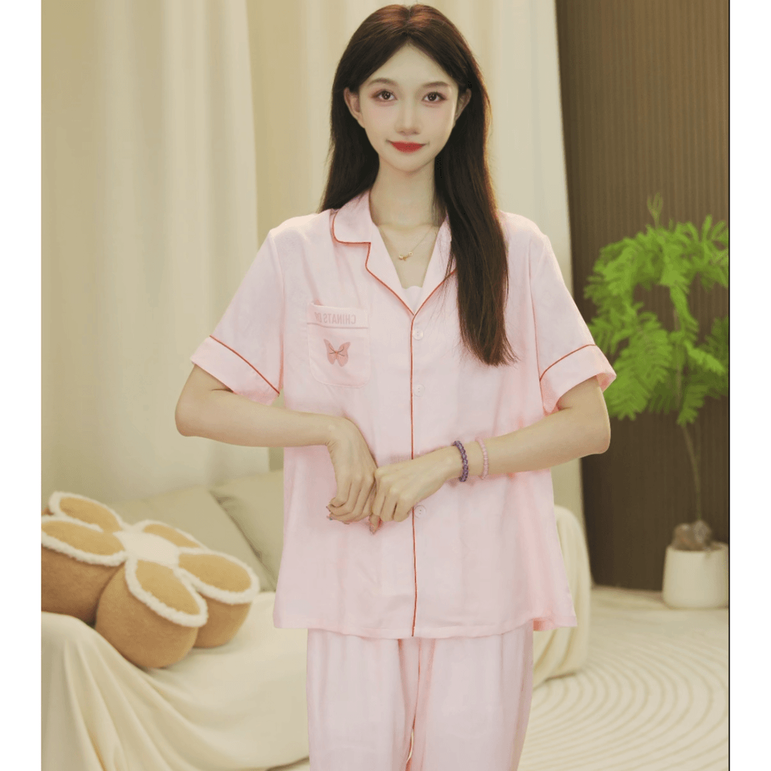 琪琪家【落月屋梁】百搭睡衣女套装气质女士时尚小翻领家居服BQQ