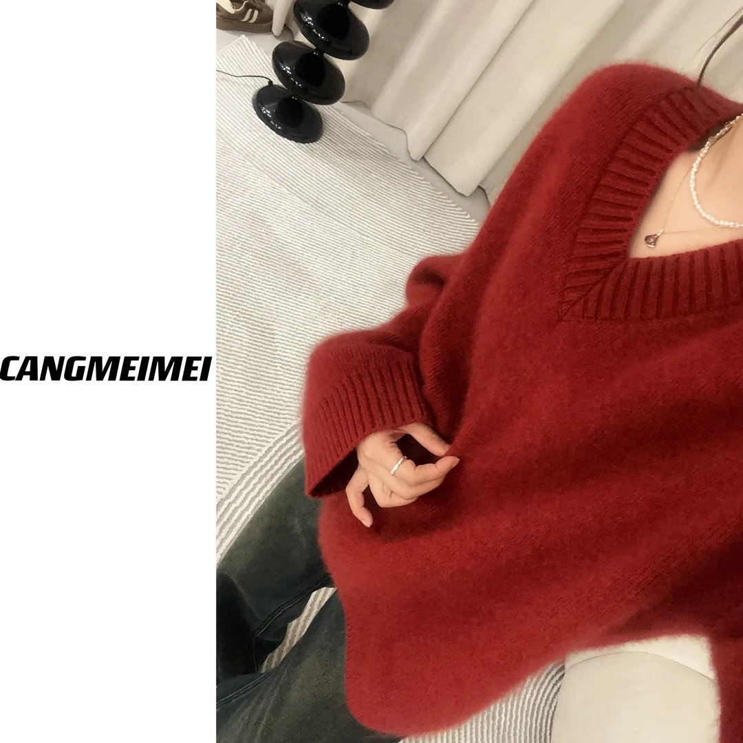 仓美美精选-V领高配浣熊毛衣