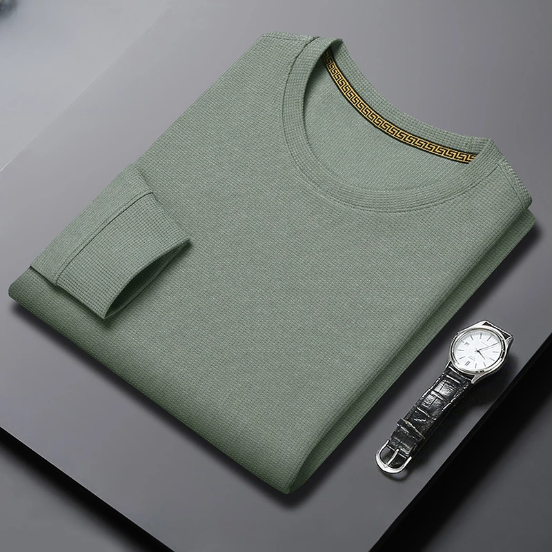 老爷车之家男士华夫格2023秋冬新款卫衣圆领长袖百搭休闲打底上衣