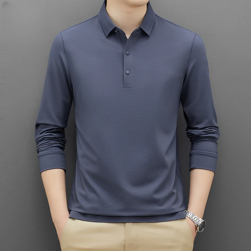 老爷车之家商务男士横条纹长袖2023秋季新款吸湿排汗POLO衫