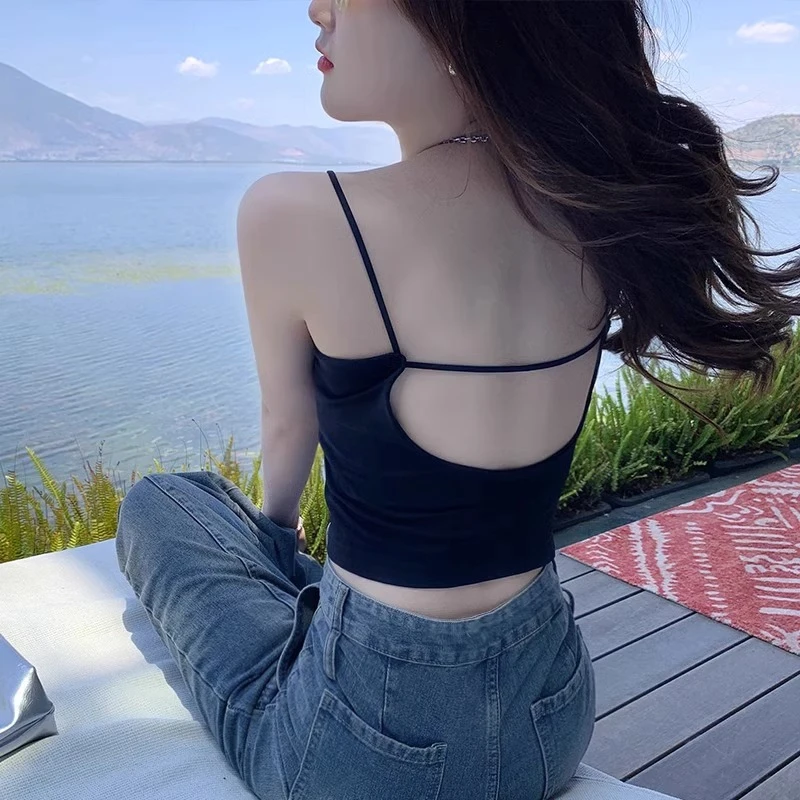 半练外穿露背小吊带背心女夏内搭美背文胸一体内衣打底带胸垫上衣