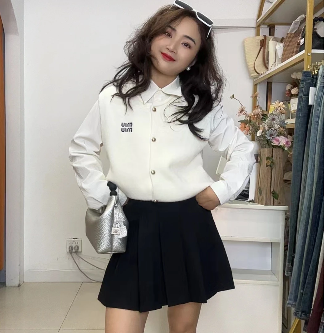 秋季韩系衬衣毛线背心两件套显瘦衬衫