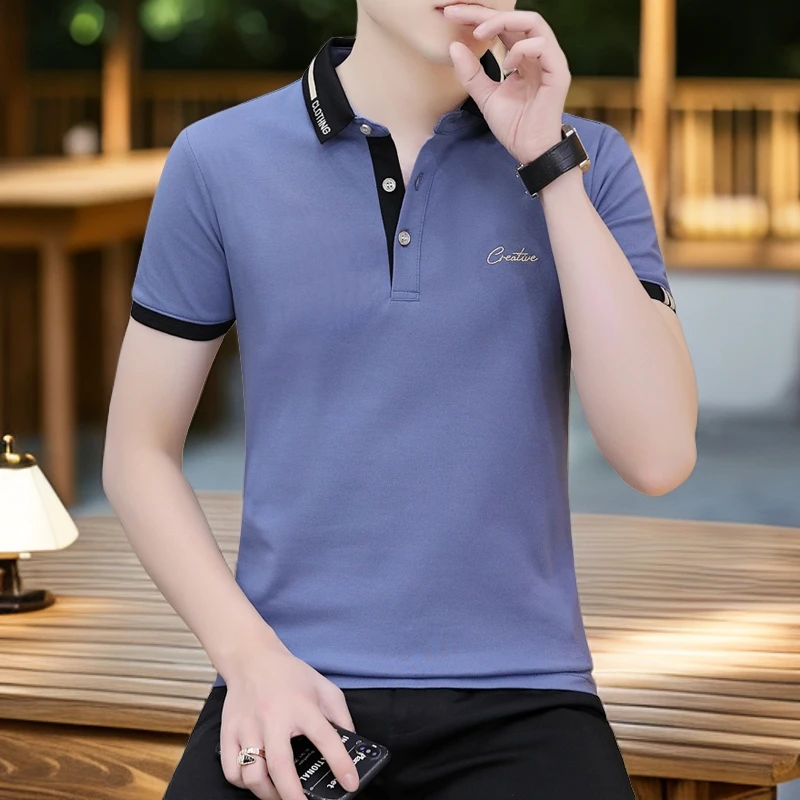 夏季男士休闲百搭潮流商务翻领半袖纯色polo衫宽松修身韩版衣服