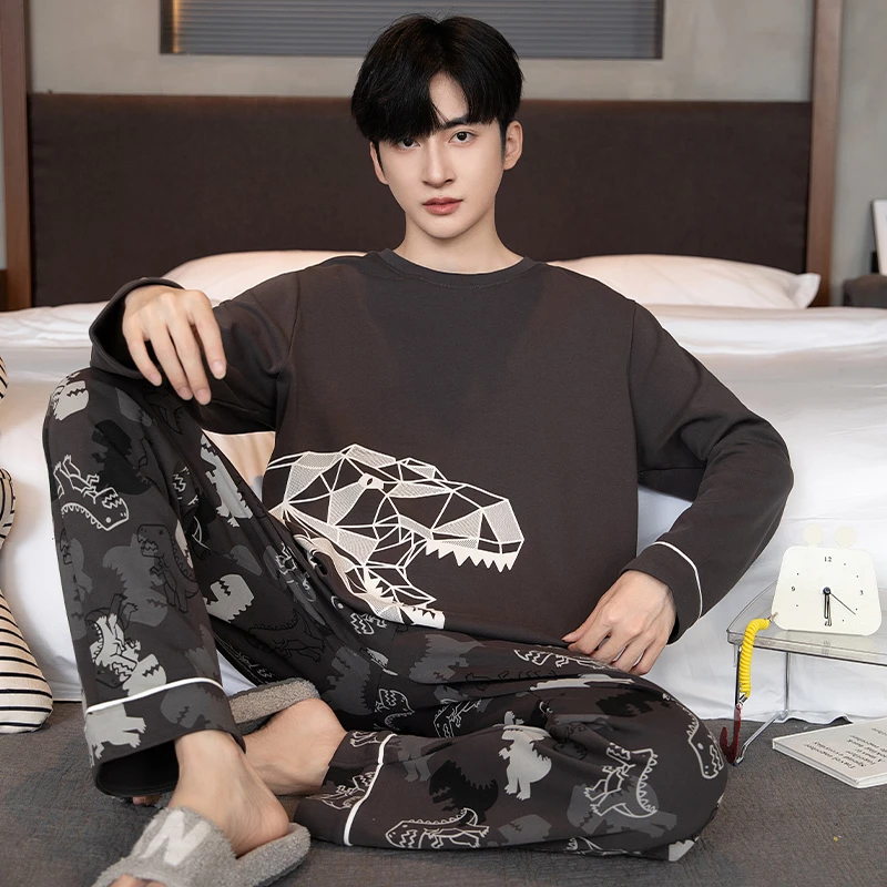 YUZHAOLIN/俞兆林男士2025春秋季长袖圆领纯棉青少年居家睡衣套装