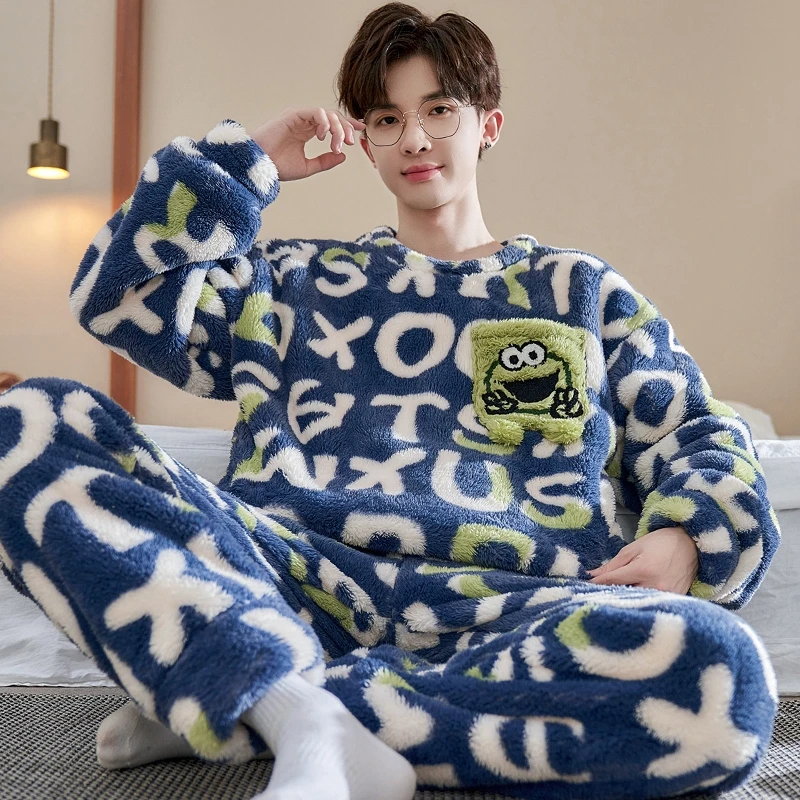 YUZHAOLIN/俞兆林青少年秋冬季圆领可外穿男款舒适居家珊瑚绒睡衣