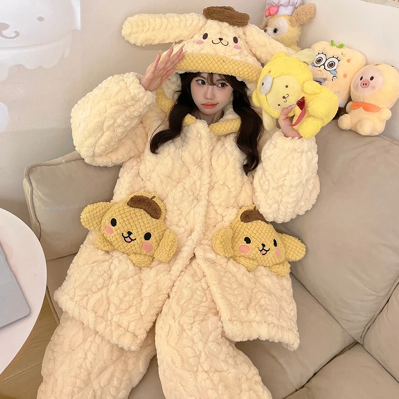 YUZHAOLIN/俞兆林长袖可外穿珊瑚绒三层夹棉少女时尚洋气冬季睡袍