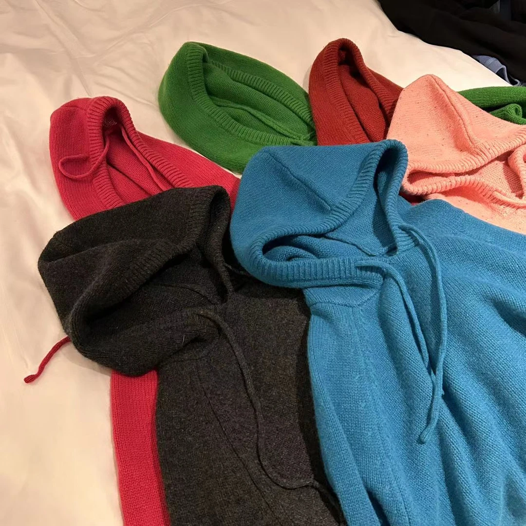 JIUJIU【漫如晚风】100%绵羊毛衫时尚经典百搭纯色连帽针织毛衣