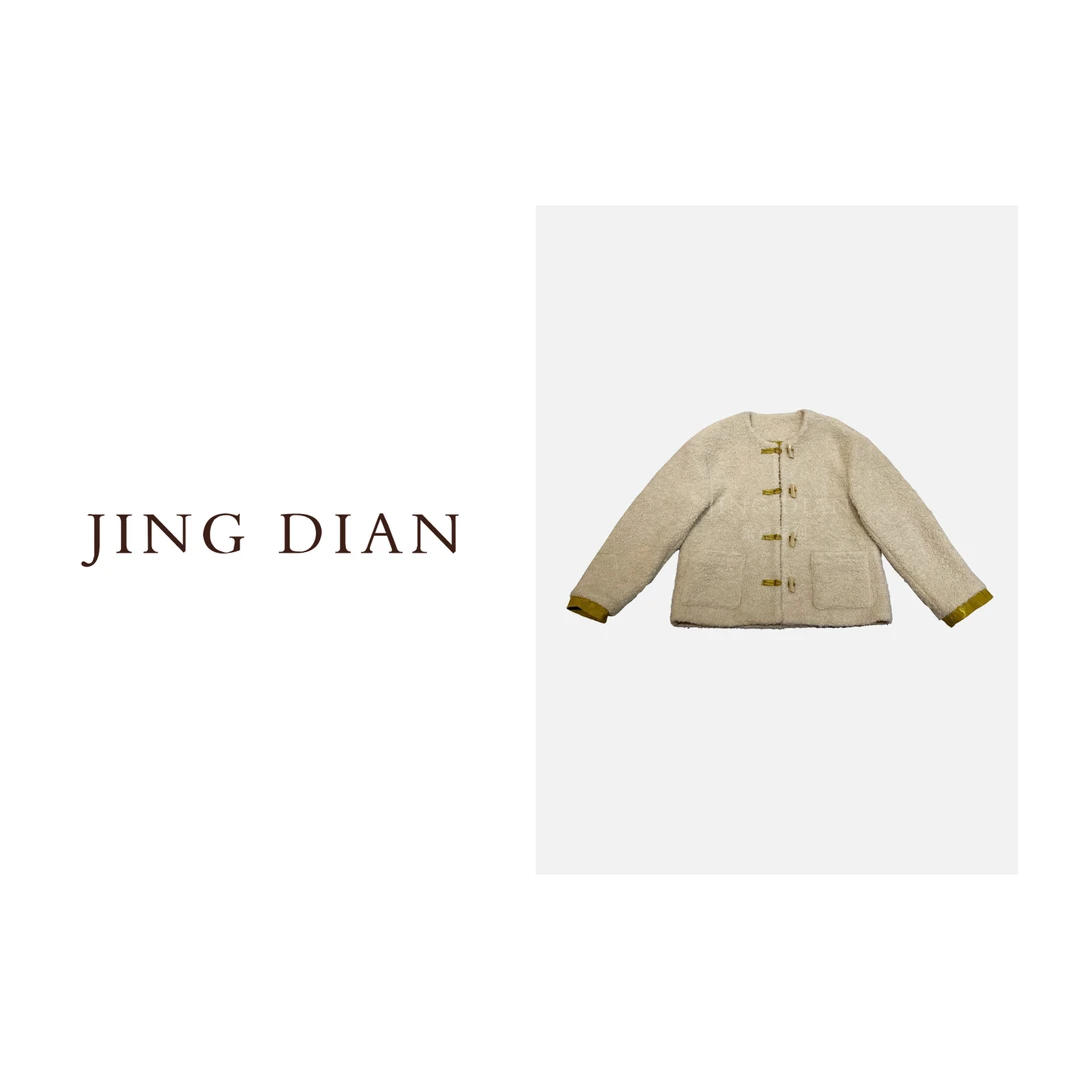 【JD】定制款米绿羊毛圈提花外套   深秋外套圆领时尚休闲