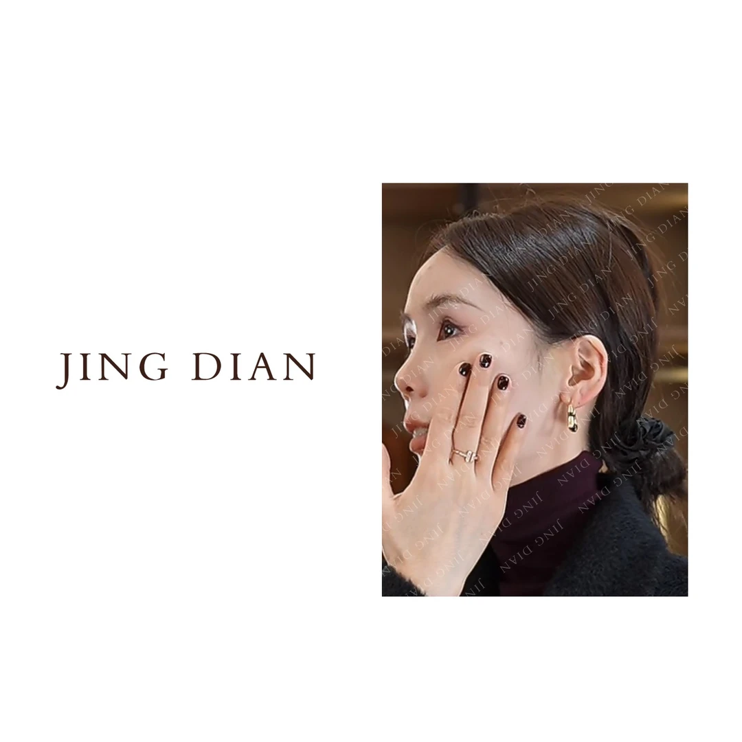 铜合金耳饰 【JD】天天自留小众黑色珐琅耳环