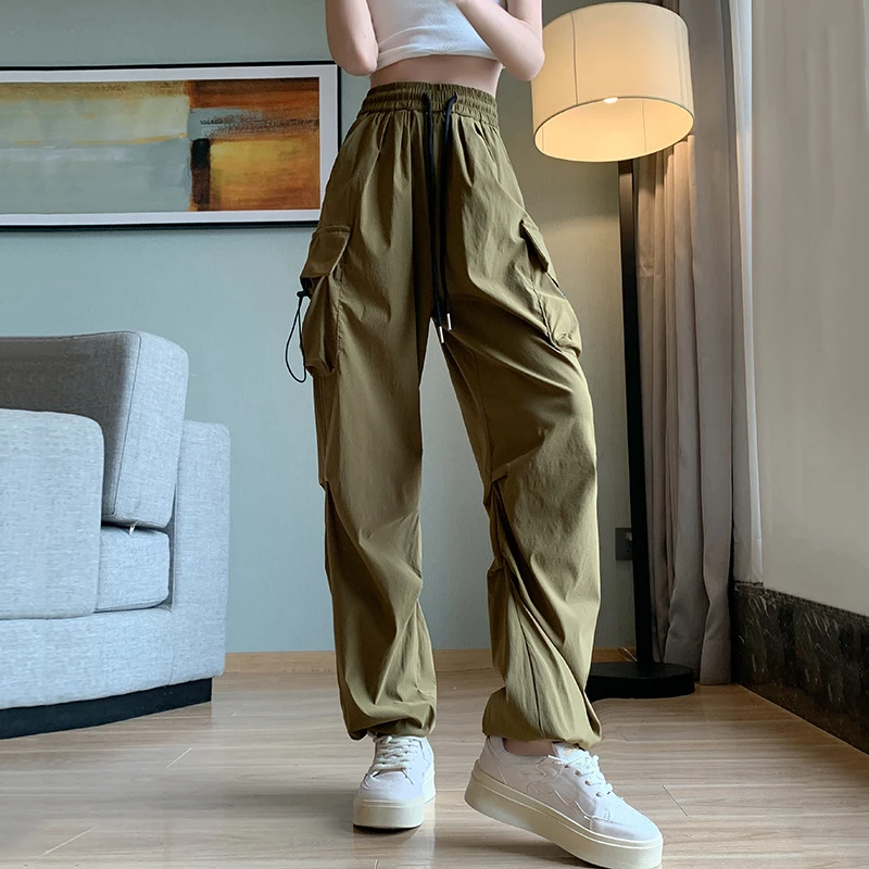 工装裤女夏季薄款高腰垂感透气美式哈伦休闲裤户外徒步速干运动裤