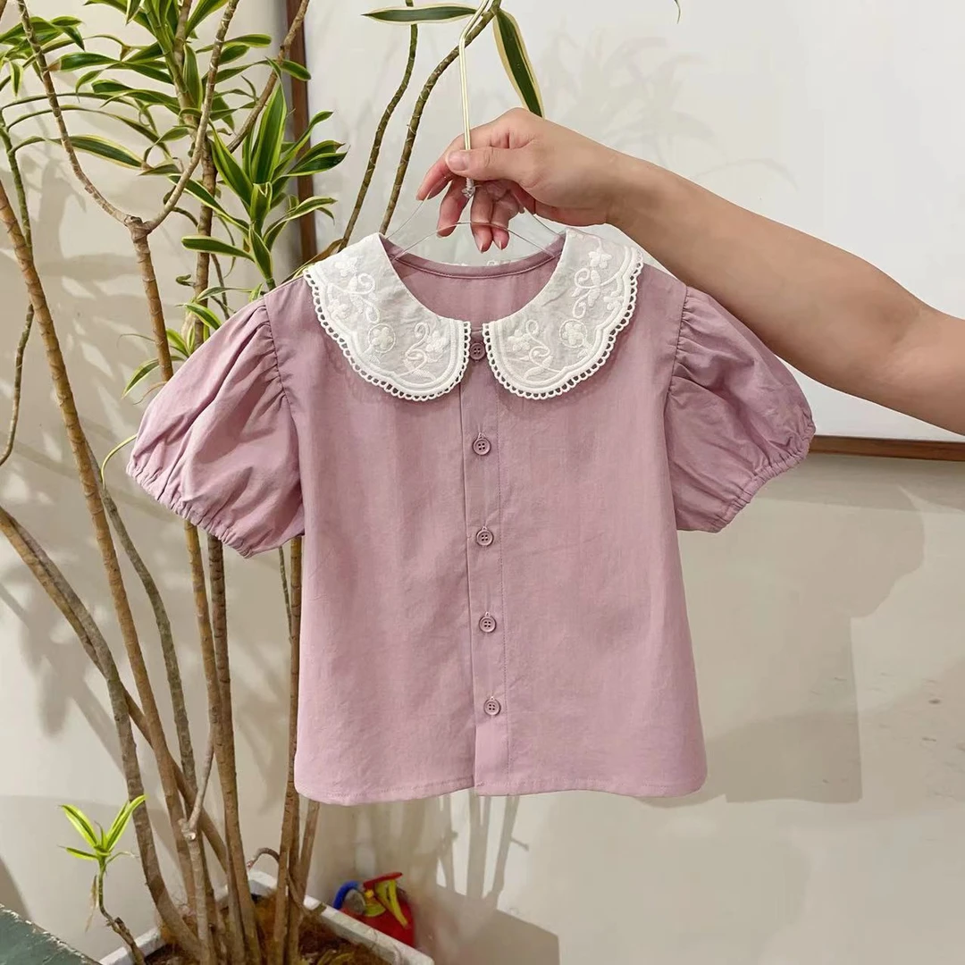 【云朵小葵】女童娃娃领立体泡泡袖纯色百搭衬衫28101