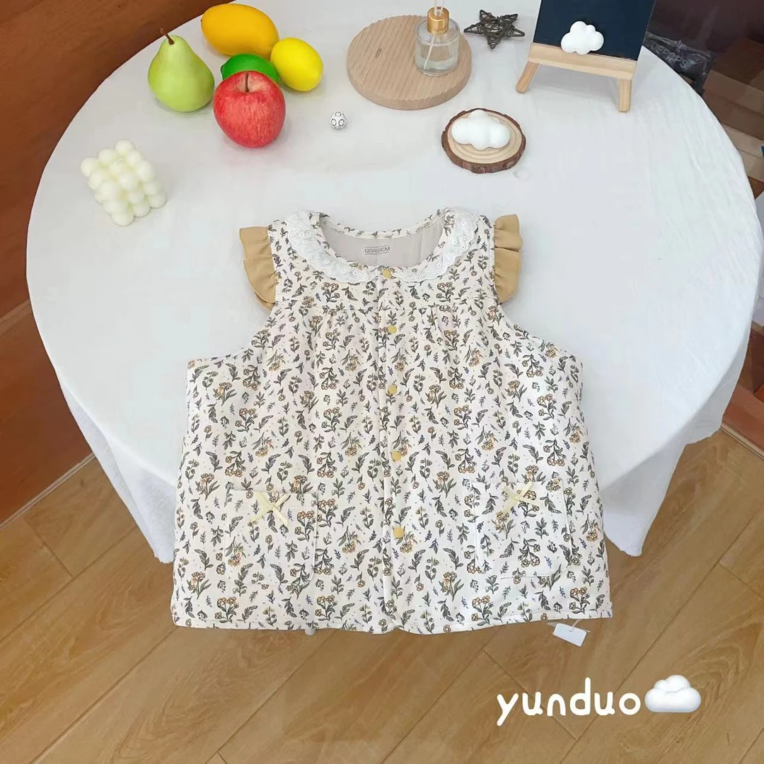 【原法D】儿童姜黄色碎花满印绵绵百搭马甲287