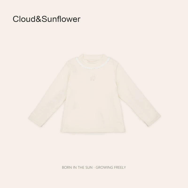 女童加厚圆领蕾丝花边小狗刺绣冬季百搭打底衫660551