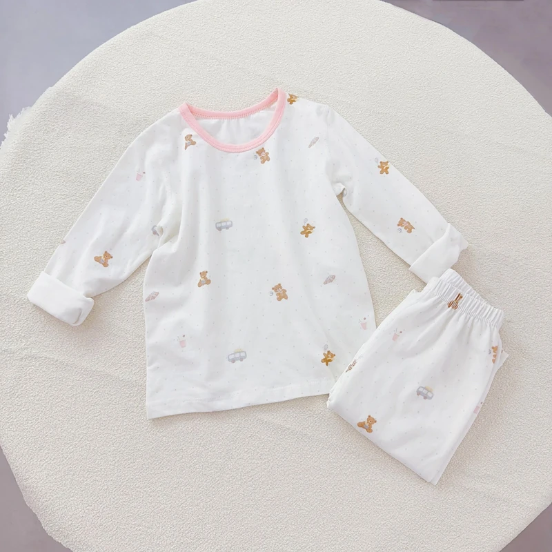 【云朵小葵】女童秋季时尚潮流可爱小熊圆领家居服套装240801