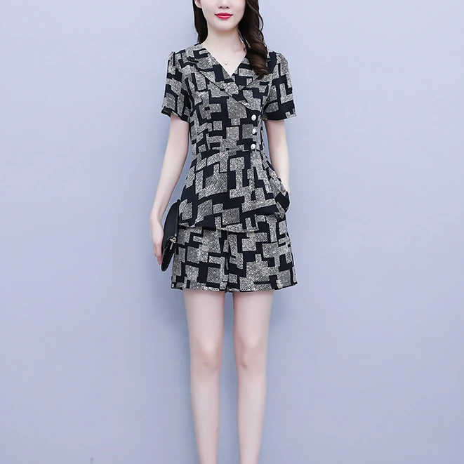 大码女装小个子韩版夏季新款洋气轻奢气质时尚套装显瘦遮肉两件套