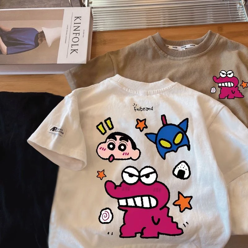 夏季新款日系卡通蜡笔小新纯棉短袖T恤儿童半袖宽松男女宝宝上衣T