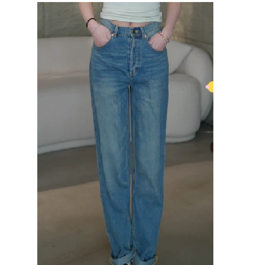 卡寇岚2025春季新款高腰哈伦休闲牛仔裤宽松显瘦拖地牛仔裤0328