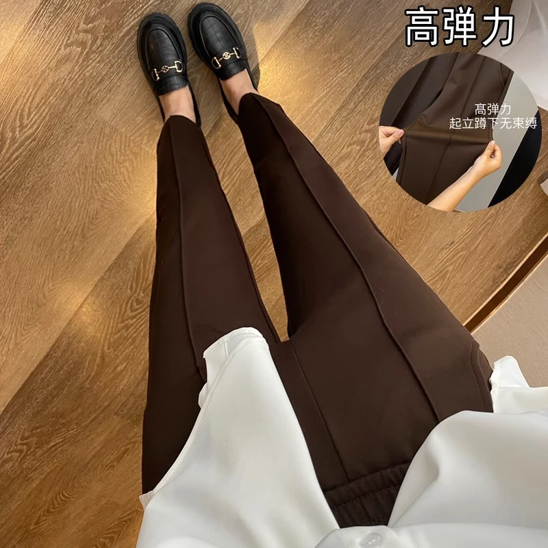 梨形身材弹力直筒休闲裤加绒款大码胖妹妹遮肉显瘦复古九分烟管裤