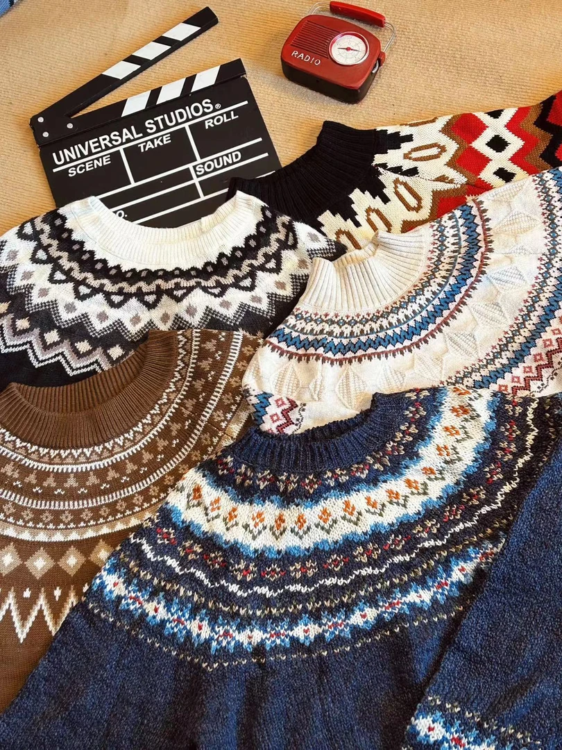 vintage复古立体钩花毛衣（反季）