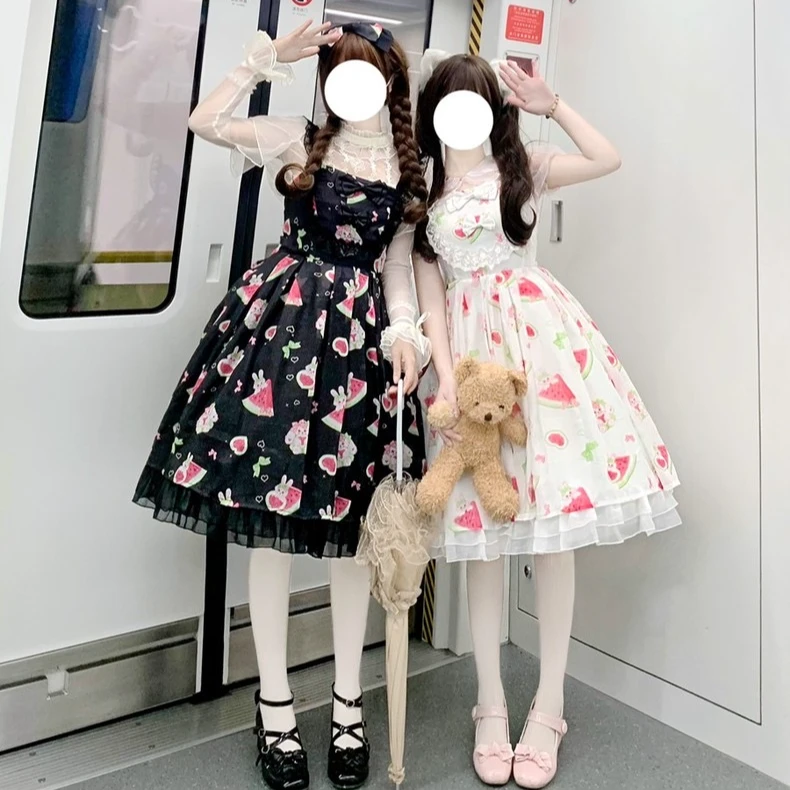 【特价送kc】黑白软妹Lolita印花可爱小甜裙jsk洋装日常轻lo春夏秋