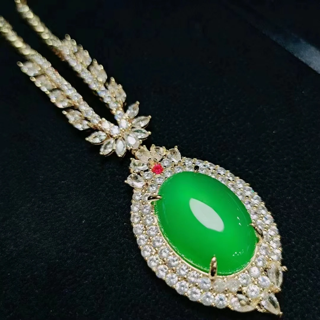 【荷花甄选】传承珠宝高端设计款豪镶蛋面玉髓吊坠【ZDZ294】