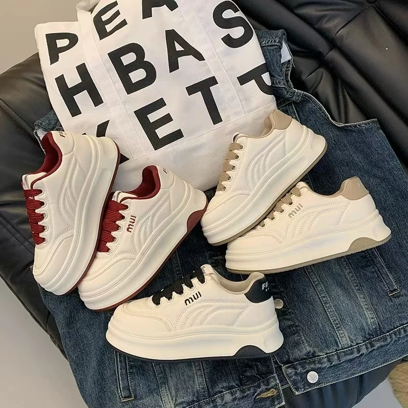 厚底加绒小白鞋女松糕2024秋冬新款百搭面包鞋运动板鞋P680