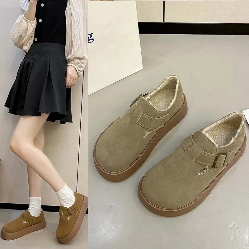 厚底勃肯鞋女2024秋冬新款全包博肯一脚蹬增高加绒雪地靴P6081