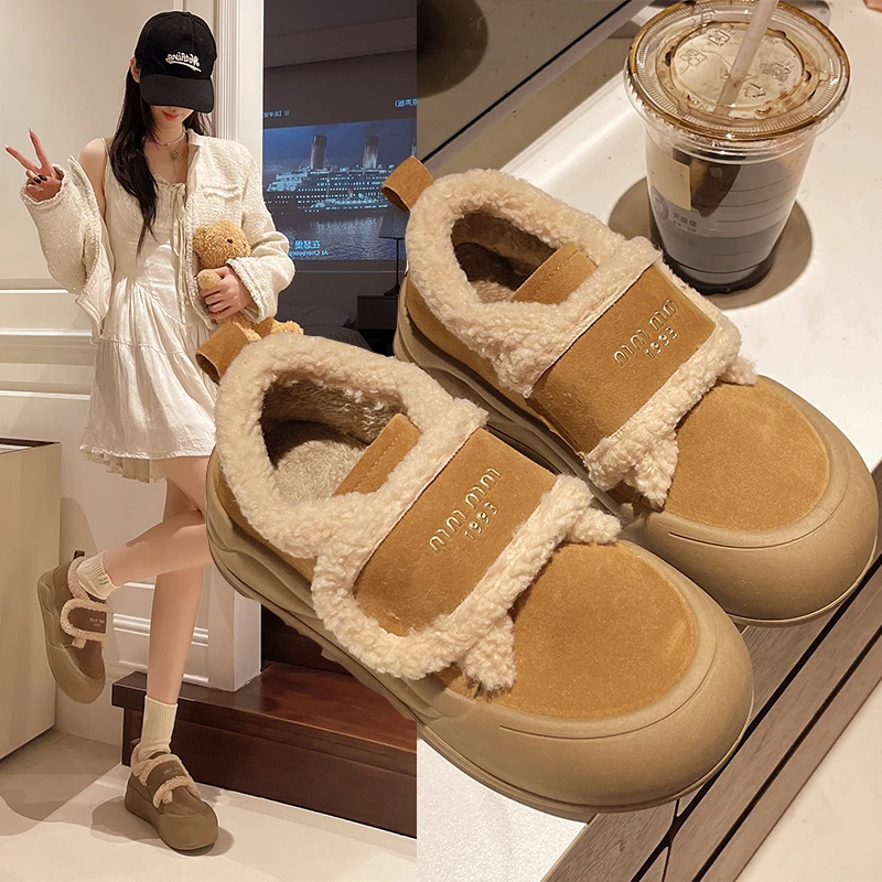 厚底棉鞋女秋冬加绒2024年新款增高休闲雪地棉一脚蹬鞋P6508