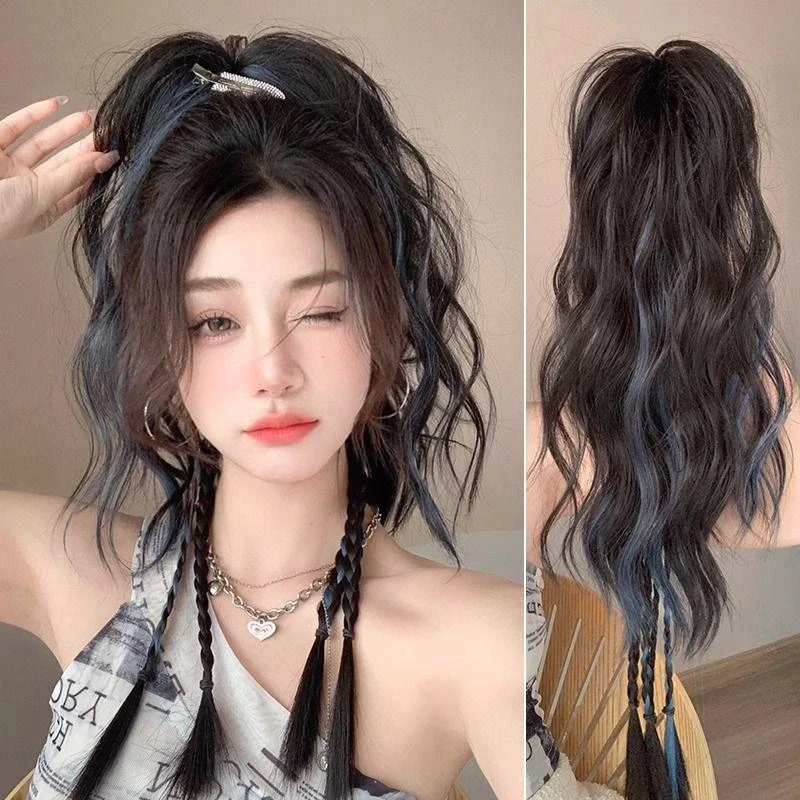 抓夹拳击辫水波纹马尾高马尾马尾抓夹网红高颅顶新款假马尾假发