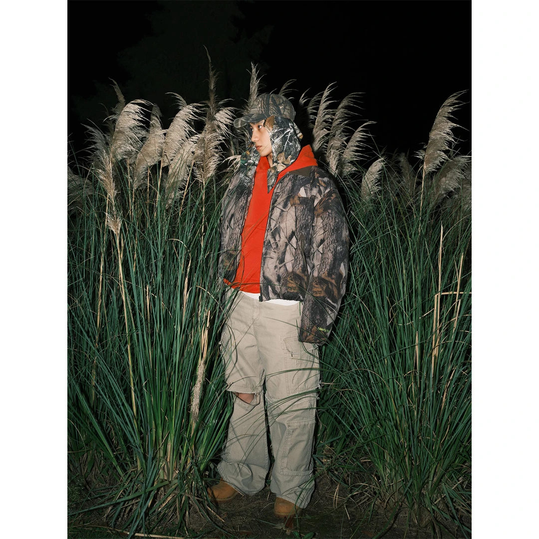 Liberty line24aw树枝迷彩西部元素皮领撞色短宽羽绒服cleanfit