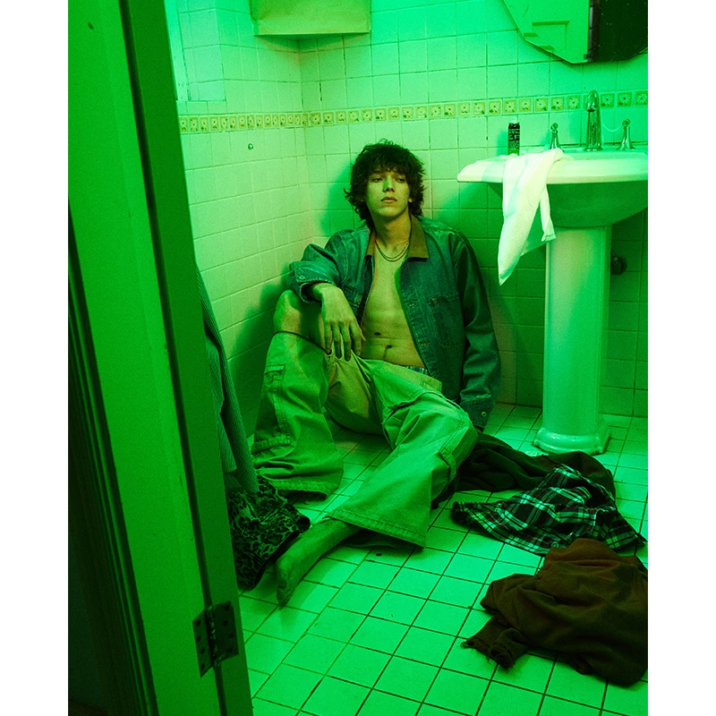 Liberty line24aw美式3D数码打印短宽皮质翻领牛仔夹克cleanfit