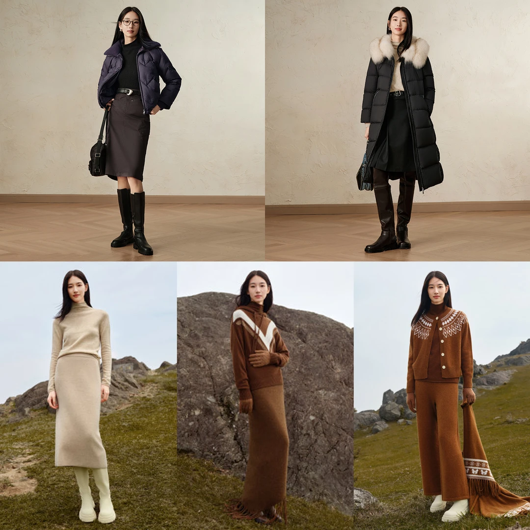 玖姿安娜蔻JTED31040简约叠穿牦牛绒针织衫女装2024冬季新款