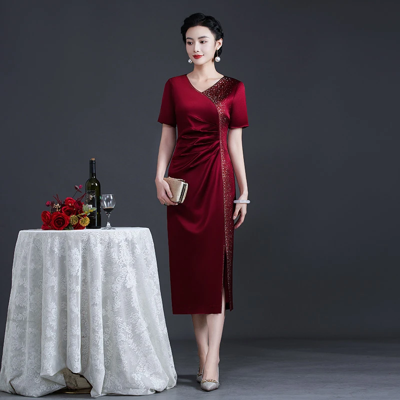 2025年秋季新款旗袍连衣裙高贵时尚洋气婚礼妈妈装喜婆婆婚宴礼服