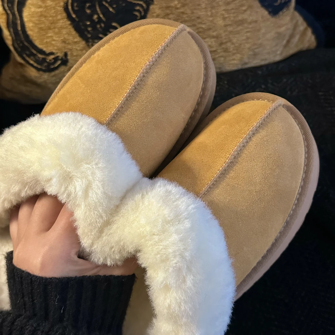 冬季2024新款真牛皮加厚加绒雪地靴女增高厚底短筒靴时尚百搭