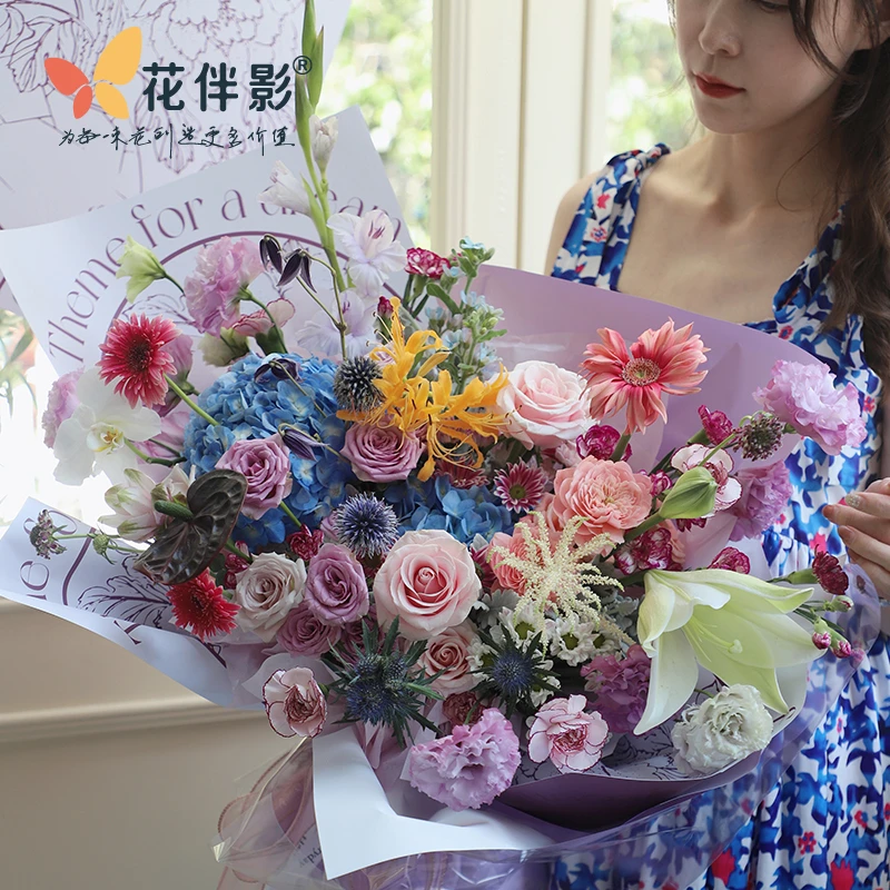 网红包装纸江南山水风鲜花礼品包装纸玫瑰花束花艺鲜花包装材料花