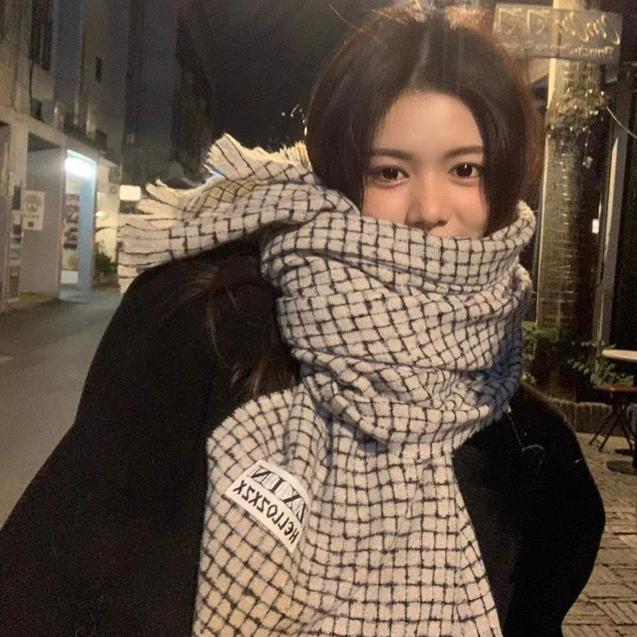 韩版复古格纹围巾女秋冬季情侣百搭长款披肩保暖两用高级感围脖潮