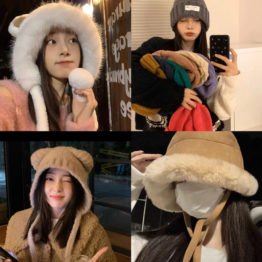 捡漏了毛绒帽子女秋冬纯色渔夫帽宽松加厚保暖大头围堆堆帽盆帽