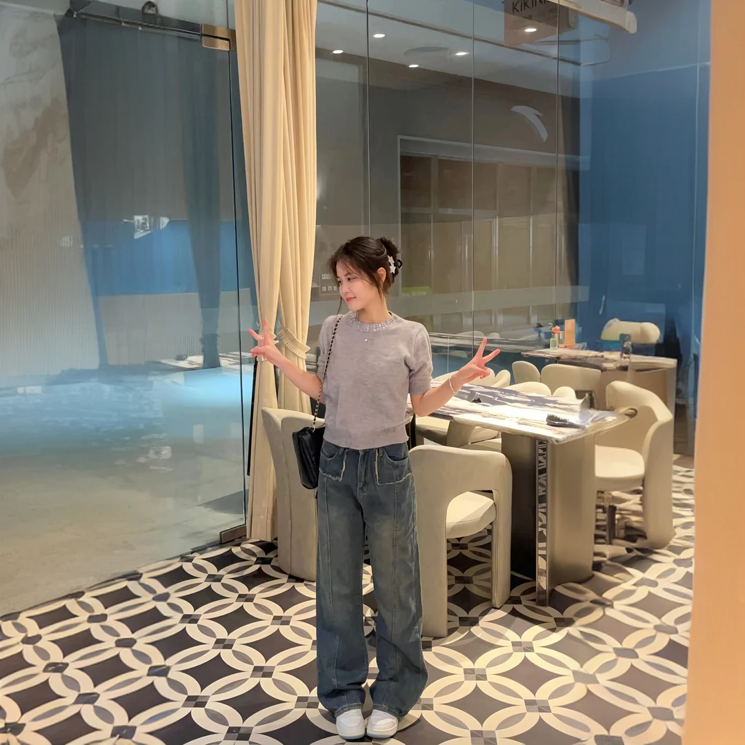 实价#直筒牛仔裤女2024年新款秋冬季复古显瘦宽松垂感高腰阔腿裤