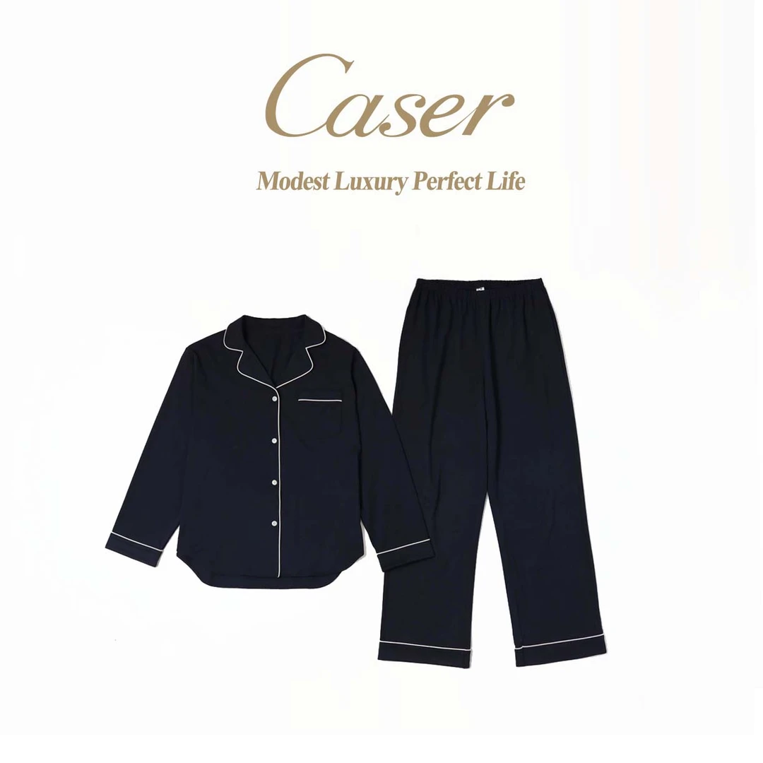 caser女士紧赛棉夹牙款家居服套装睡衣女套装高档春秋季